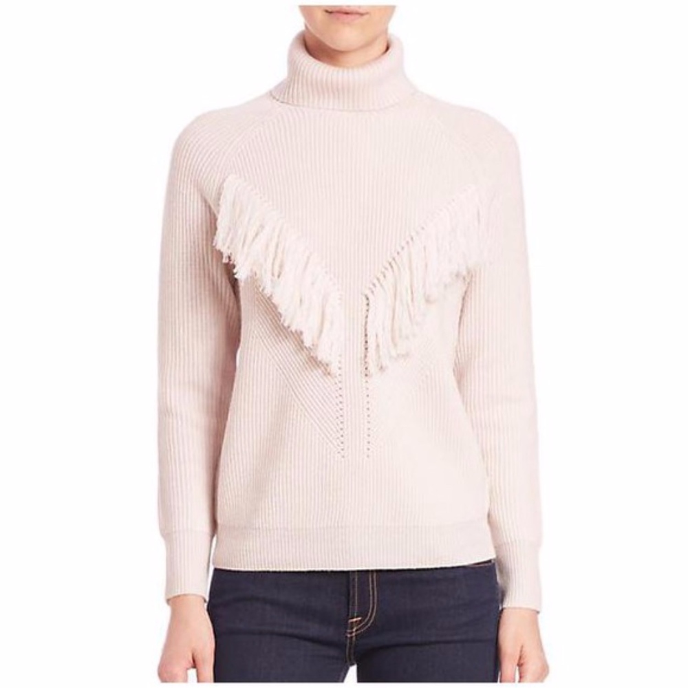 Haute Hippie Pale Pink Fringe Turtleneck Sweater